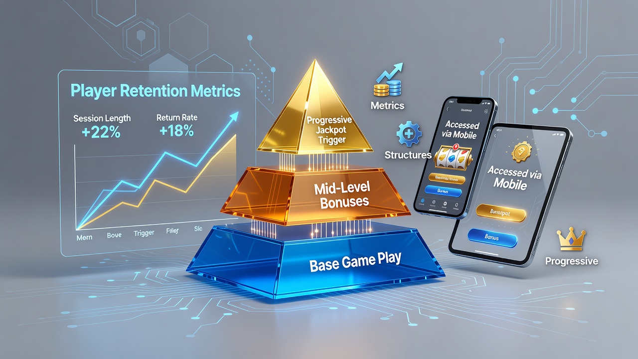 Analytics dashboard displaying player retention metrics for progressive jackpot slots with layered bonuses on mobile platforms