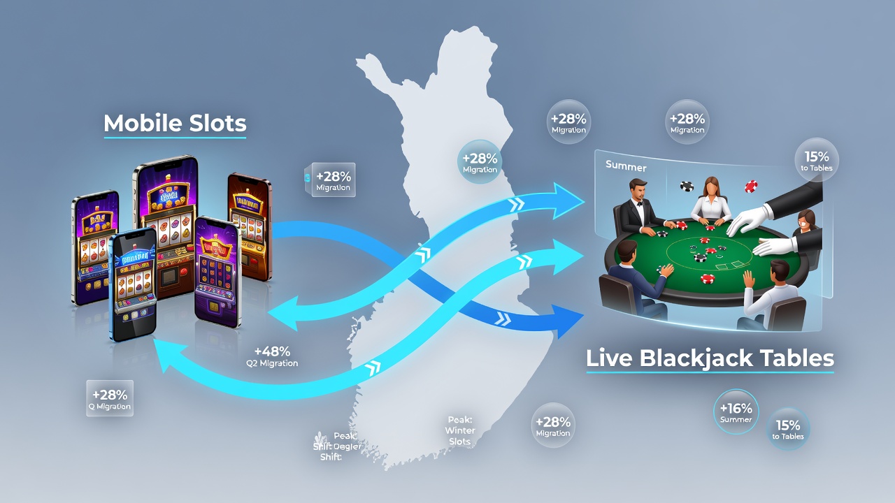 Data visualization of player migration between mobile slots adn live blackjack tables across Finnish seasons