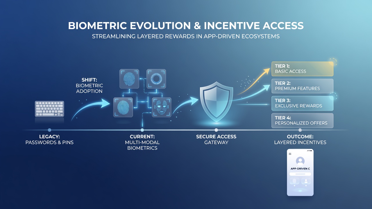 Mobile app screen displaying layered bonus incentives unlocked via biometric login in Nordic markets